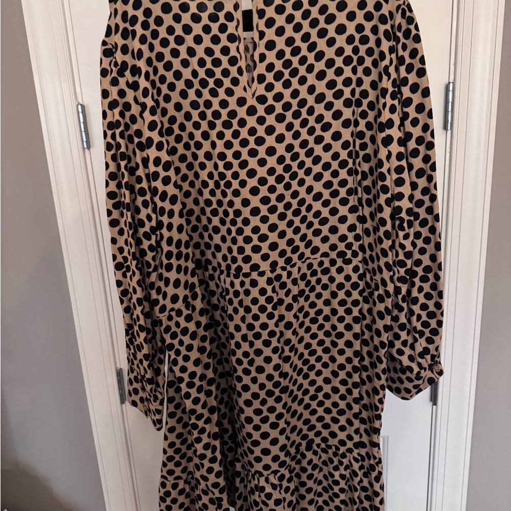 Who What Wear Brown and Cream Bishop Sleeve Sundress - Picture 6 of 13
